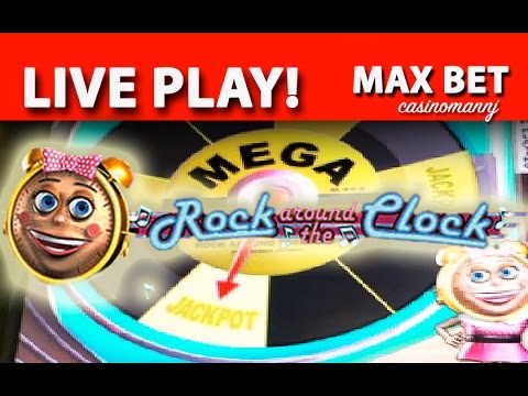 LIVE PLAY! Rock Around the Clock Slot – MAX BET!! – MEGA PROGRESSIVE WIN! – Slot Machine Bonus