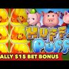 🐷FINALLY $15 BET BONUS🐷HIGH LIMIT HUFF N PUFF BONUS SUPER BIG WIN SLOT MACHINE