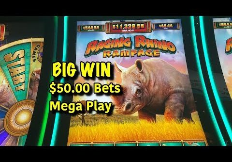 RAGING RHINO RAMPAGE – New Slot, BIG WIN + $50 Mega Play Bets!