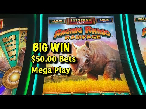 RAGING RHINO RAMPAGE – New Slot, BIG WIN + $50 Mega Play Bets!