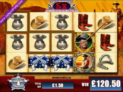 £637.00 MEGA BIG WIN (424 X STAKE) JOHN WAYNE ™ BIG WIN SLOTS AT JACKPOT PARTY