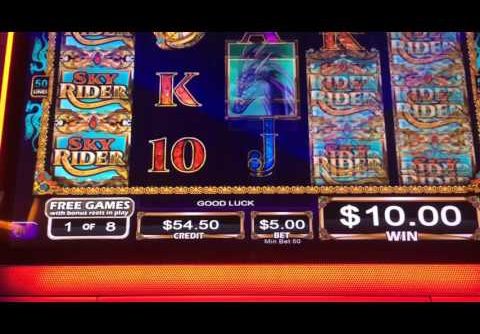 Skyrider Slot Machine Bonus Huge Win Almost Handpay!! $5 Max Bet Full Screen Wilds