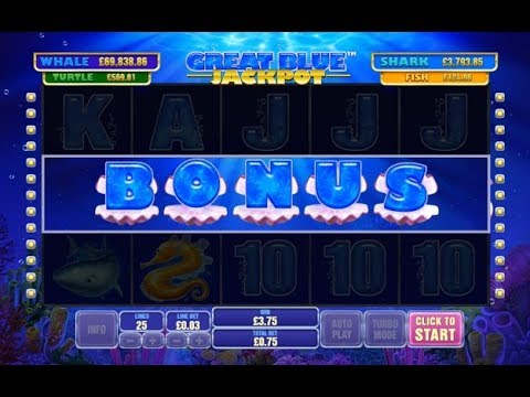 MEGA Win from £0.75p Spin on the New Great Blue Jackpot Online Slot from Playtech