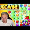 HUGE WIN! FRUIT PARTY BIG WIN – €5 bet on CASINO Slot from CasinoDaddys LIVE STREAM (OLD WIN)