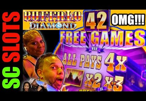 🤯 42 FREE GAMES With 4X MULTIPLIER!!! 🤯 HUGE WIN BUFFALO DIAMOND Slot Machine Bonus