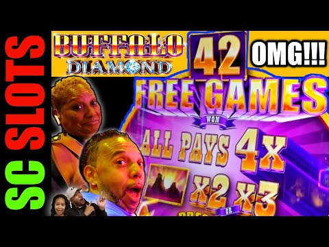 🤯 42 FREE GAMES With 4X MULTIPLIER!!! 🤯 HUGE WIN BUFFALO DIAMOND Slot Machine Bonus