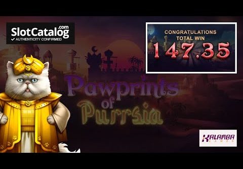 Mega Win. Pawprints of Purrsia slot from Kalamba