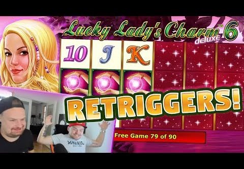 RETRIGGERS! Lucky Ladys Charm 6 BIG WIN – HUGE WIN – Slots (4 euro bet)