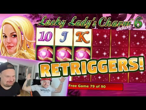 RETRIGGERS! Lucky Ladys Charm 6 BIG WIN – HUGE WIN – Slots (4 euro bet)