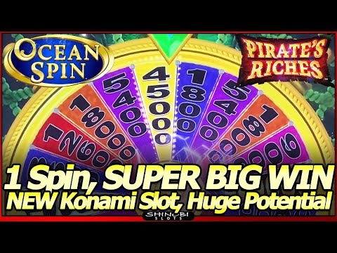 Ocean Spin Pirate’s Riches Slot Machine – SUPER BIG WIN, 1st Spin in 1st Attempt in NEW Konami Slot!