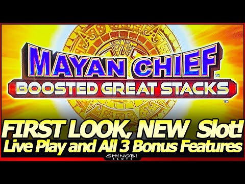 Mayan Chief Boosted Great Stacks Slot Machine – First Look, NEW Slot!  Live Play and All 3 Features!