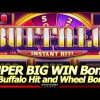 Buffalo Instant Hit Slot Machine – SUPER BIG WIN!! Instant Hit Win and 3x Wheel Bonus Triggered!