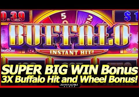 Buffalo Instant Hit Slot Machine – SUPER BIG WIN!! Instant Hit Win and 3x Wheel Bonus Triggered!