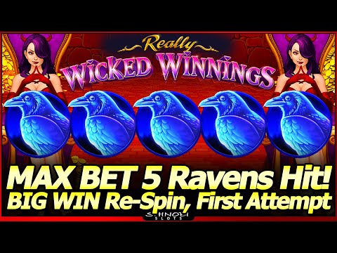 Really Wicked Winnings Slot Machine – MAX BET BIG WIN Re-Spin!  Ravens Land in My First Attempt!