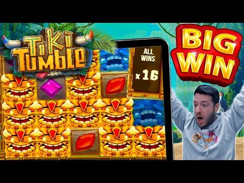 ITS A WILDLINE!! Tiki Tumble Going Off! Online Slot Big Win!