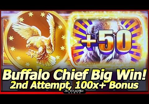 Buffalo Chief Slot Machine – BIG WIN Free Spins!  100x+ Bonus in 2nd Attempt in Las Vegas