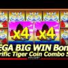 MEGA BIG WIN Bonus! 16x Multipliers in NEW Terrific Tiger Coin Combo Slot Machine!