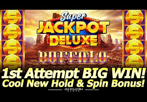 BIG WIN Bonus in NEW Super Jackpot Deluxe Buffalo Slot!  Fun Hold and Spin Feature in my 1st Attempt