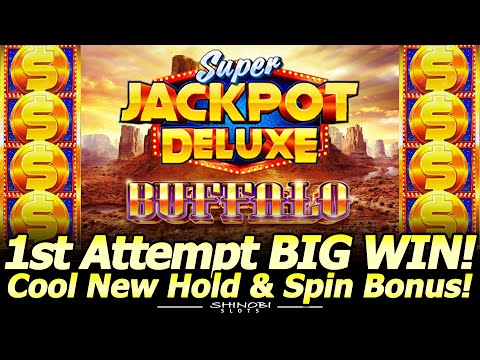 BIG WIN Bonus in NEW Super Jackpot Deluxe Buffalo Slot!  Fun Hold and Spin Feature in my 1st Attempt