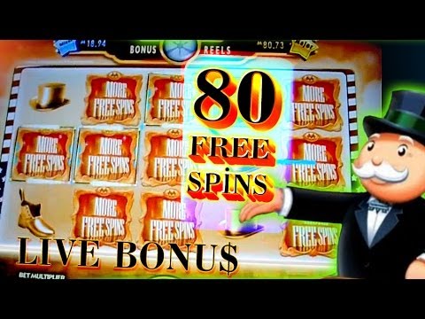 80 Free Spins Super Monopoly BIG WIN + Live Bonuses – 5c Wms Video Slots