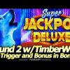 Round 2 with Super Jackpot, Deluxe Timber Wolf Version.  Free Spins, Re-Trigger and Bonus in Bonus!