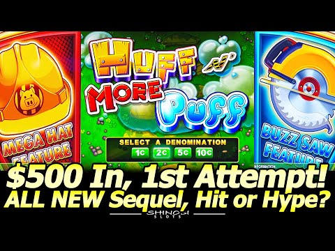 $500 in the NEW Huff N’ MORE Puff Slot Machine! Wheel Bonus, Mega Hat, Buzz Saw and Mansions Feature