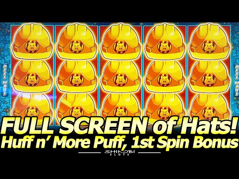 A FULL SCREEN of Hats! NEW Huff n’ More Puff slot 2nd Attempt! 1st Spin Bonus and Back-to-Back Bonus