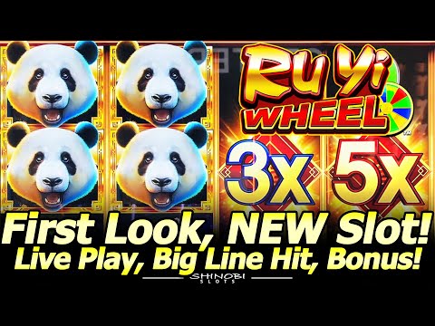 FIRST LOOK! Ru Yi Wheel Panda Slot Machine by Konami! Big Win Line Hit, Wheel Bonus and Free Games!