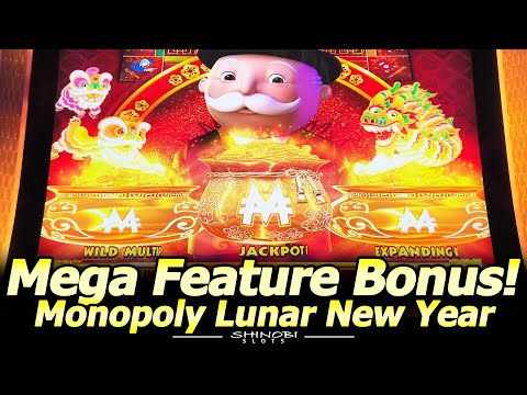 Mega Feature Bonus! Monopoly Lunar New Year Slot Machine – Triggered All 3 Features, Live Play/Bonus