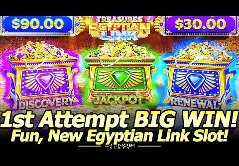 First Attempt, BIG WIN Bonus! NEW Egyptian Link Slot Machine! Fun Bonuses and Features!