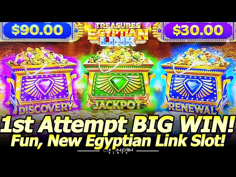 First Attempt, BIG WIN Bonus! NEW Egyptian Link Slot Machine! Fun Bonuses and Features!