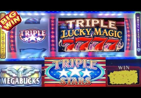 OLD SCHOOL CLASSIC SLOTS: TRIPLE LUCKY MAGIC 7777 + MEGABUCKS TRIPLE STARS SLOT PLAY! NICE WINS!