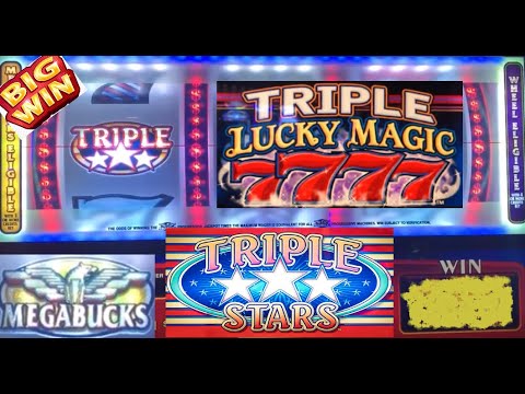 OLD SCHOOL CLASSIC SLOTS: TRIPLE LUCKY MAGIC 7777 + MEGABUCKS TRIPLE STARS SLOT PLAY! NICE WINS!