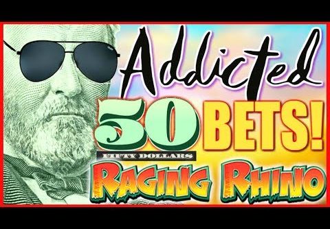 💸 ADDICTING! BETTING $50 SPINS! 💸MEGA PLAY Raging Rhino Rampage Slot Machine | Slot Traveler