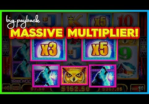 Huge Win + Massive Multiplier = Incredible Super Jackpot Deluxe Timber Wolf Slot Action!
