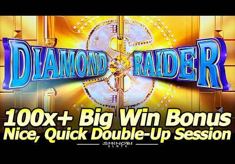 Diamond Raider and Lion Carnival Slot machines – Free Games Bonuses and a 100x+ Big Win!