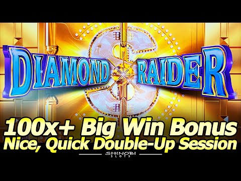 Diamond Raider and Lion Carnival Slot machines – Free Games Bonuses and a 100x+ Big Win!