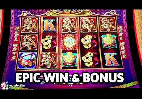 Dancing Drums Prosperity Slot Machine MEGA WIN! Full Screen Fu Dogs And EPIC Bonus