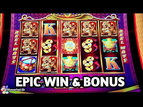 Dancing Drums Prosperity Slot Machine MEGA WIN! Full Screen Fu Dogs And EPIC Bonus