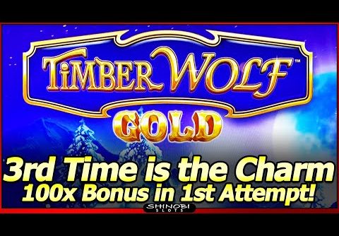 TimberWolf Gold Slot Machine – Big Win Free Spins Bonus!  3rd Time Is The Charm, Live Play and Bonus