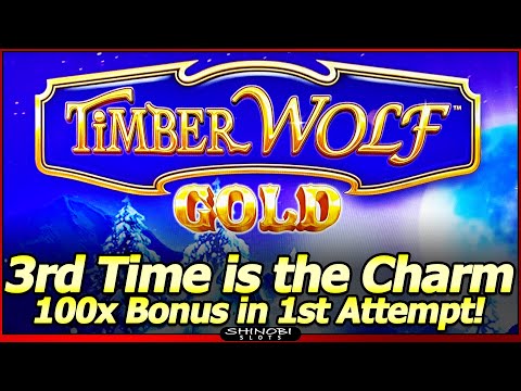 TimberWolf Gold Slot Machine – Big Win Free Spins Bonus!  3rd Time Is The Charm, Live Play and Bonus