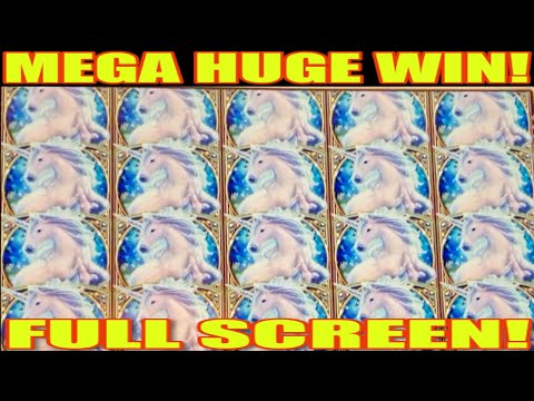 **HUGE MEGA BIG WIN!** FULL SCREEN BONUS! Mystical Unicorn Slot Machine WMS