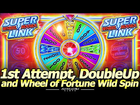 Super Wheel Mania Link Slot Machine – 1st Attempt Double-Up with Wheel of Fortune Wild Spin Vacation