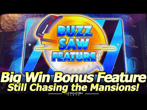 Huff N’ More Puff Slot Machine – Buzz Saw Feature BIG WIN While Chasing the Mansion Feature!