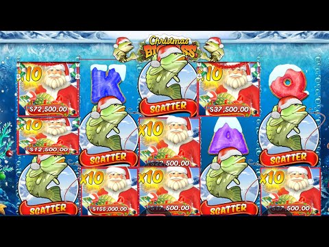 CHRISTMAS BIG BASS BONANZA – 5 SCATTERS 20 FREE SPINS – HIT 7 FISHERMAN with X10 MULTIPLIER HUGE WIN