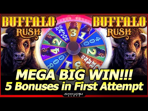 Buffalo Rush Slot – Mega Big Win in First Attempt!  5 Bonuses in New Aristocrat Slot Machine!