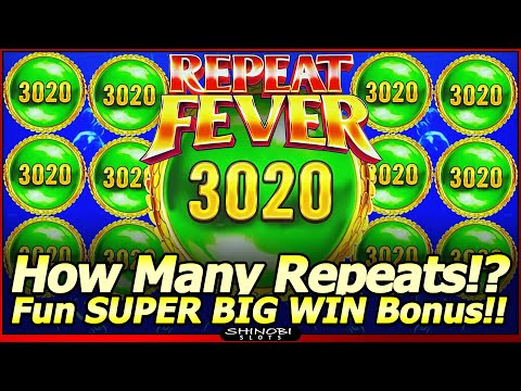 Repeat Fever Slot Machine – SUPER BIG WIN Bonus Feature in Dragon Hearts! How Many Repeat Wins Land?