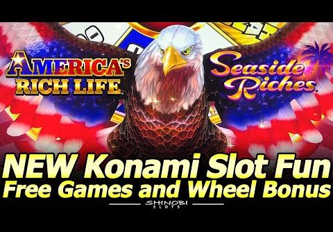 NEW Konami Slot Fun! Wheel Bonuses and Free Games on America’s Rich Life Seaside Riches Slots!