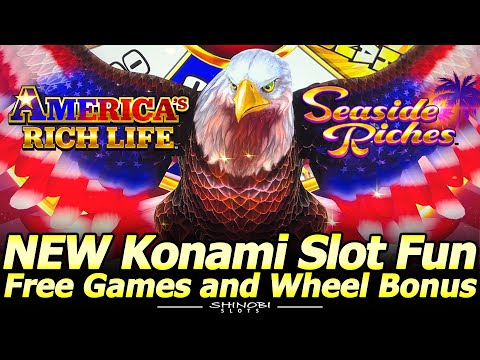 NEW Konami Slot Fun! Wheel Bonuses and Free Games on America’s Rich Life Seaside Riches Slots!