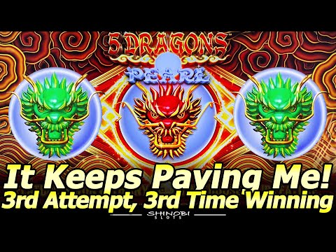 This Slot Keeps Paying Me! 3rd Attempt, 3rd BIG WIN in NEW 5 Dragons Pearl slot machine at Yaamava!